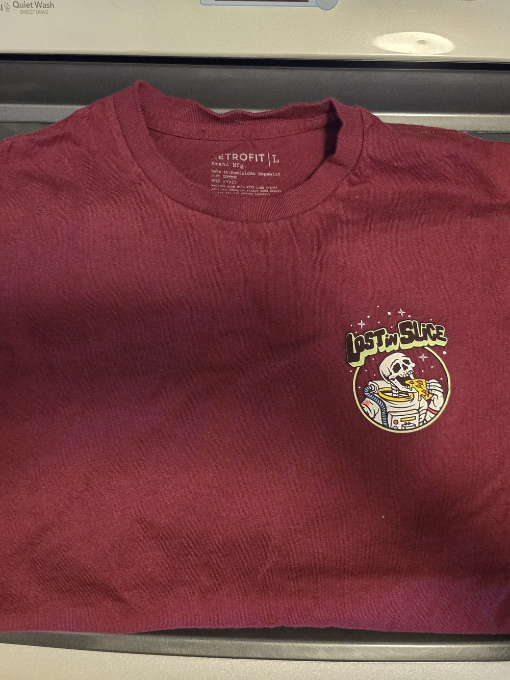 Retrofit Maroon Graphic Tee with Multicolor Skull Pizza Patch